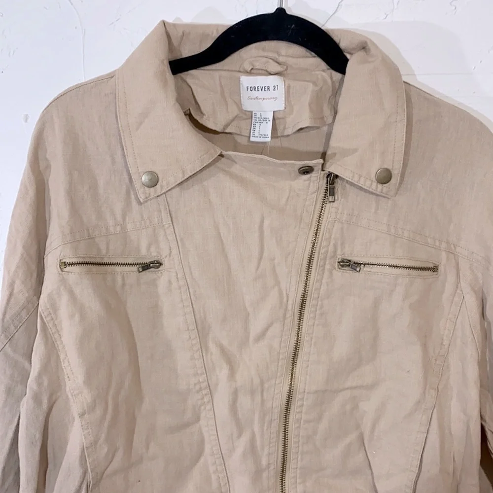 NWT Forever 21 Khaki Front Zipper Moto Jacket Size Large